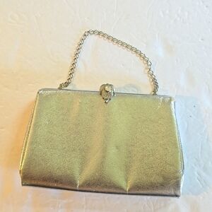 Vintage Silver Clutch bag W/ Strap Minimalist Neutral Evening Bag Large